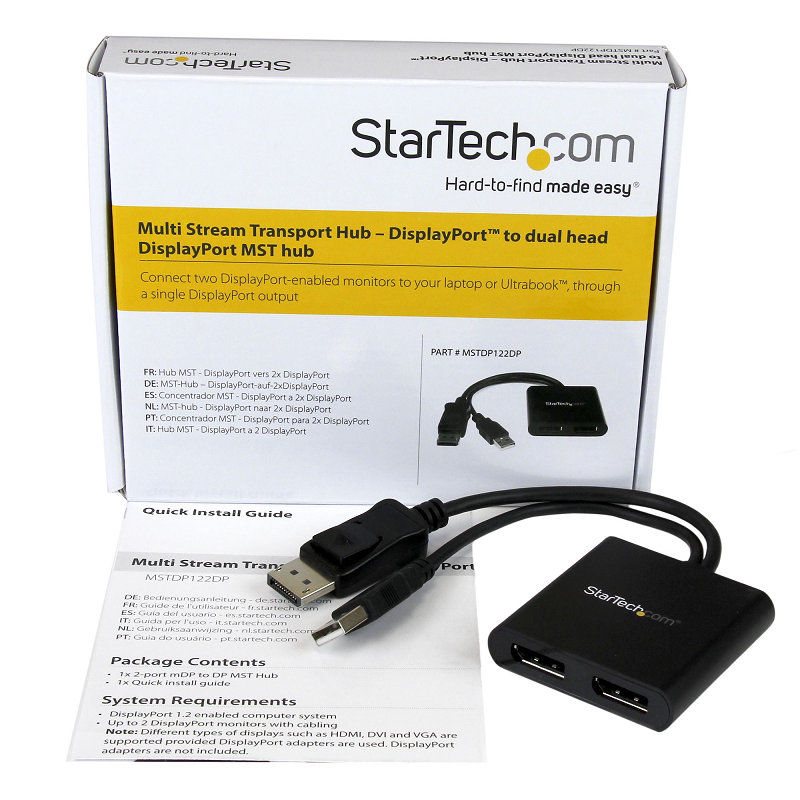 StarTech MSTDP122DP 2-Port Multi Monitor Adapter - DP 1.2 MST Hub - Dual 4K 30Hz or 1080p